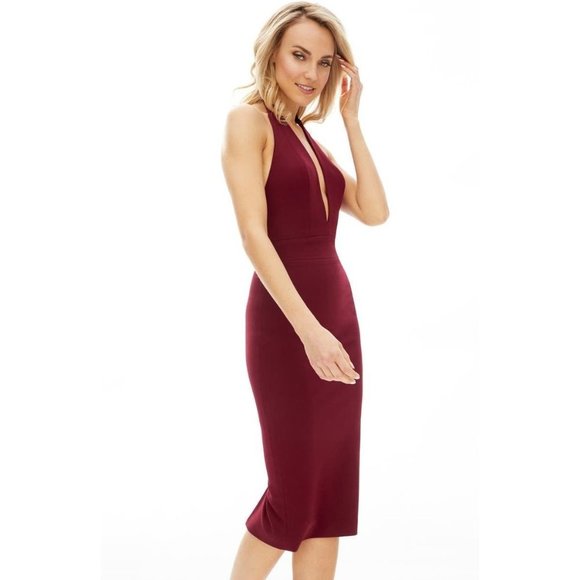 DRESS THE POPULATION Vanessa Halter Dress Burgundy Medium 6-8 NEW - Picture 1 of 11